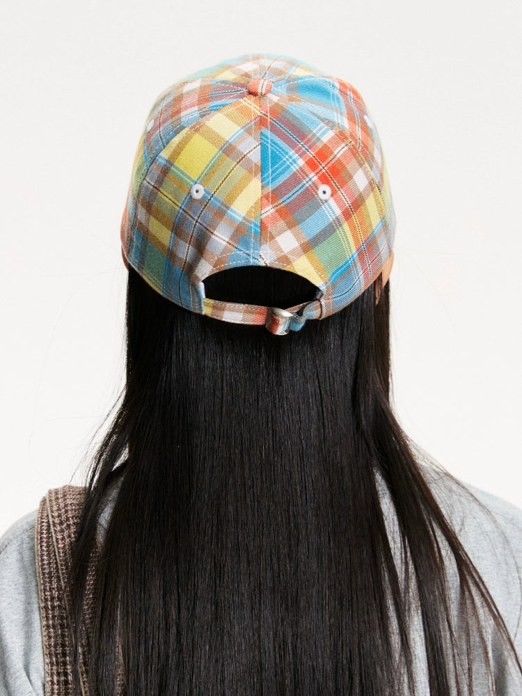 NewJNXS Retro Plaid Color Matching Logo Baseball Cap
