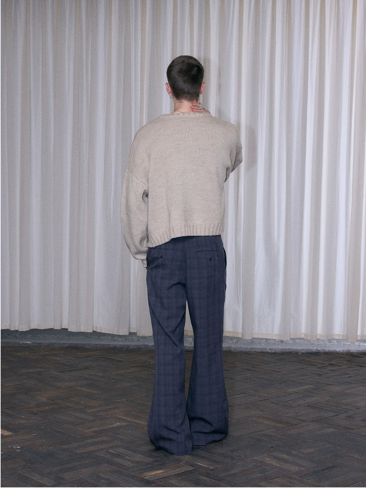 InsGale Checked Pleated Compound A-shaped Micro-Latin Pants