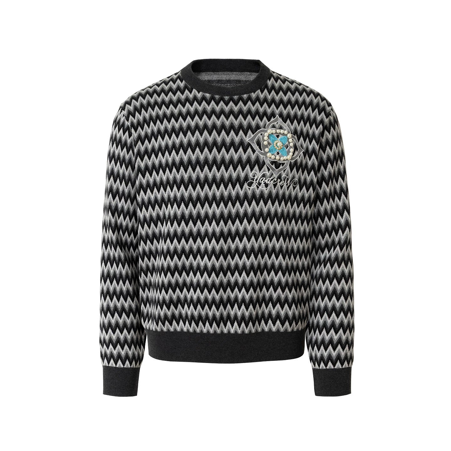 YADcrew Casual Beaded Cross Flower Wavy Knitted Sweater