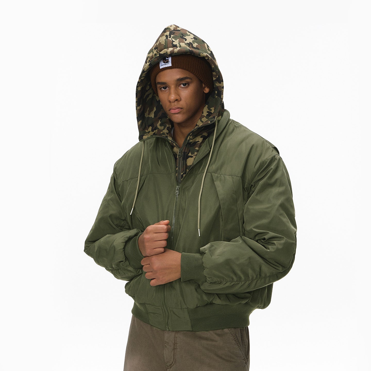 Inflation Removable Fake Two-piece Hooded Jacket