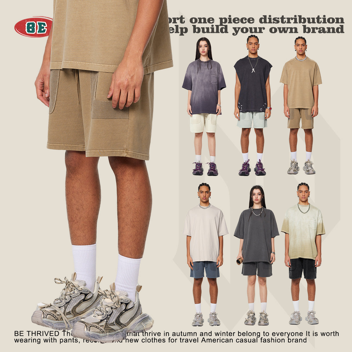 BE heavy washed five-point pants Shorts