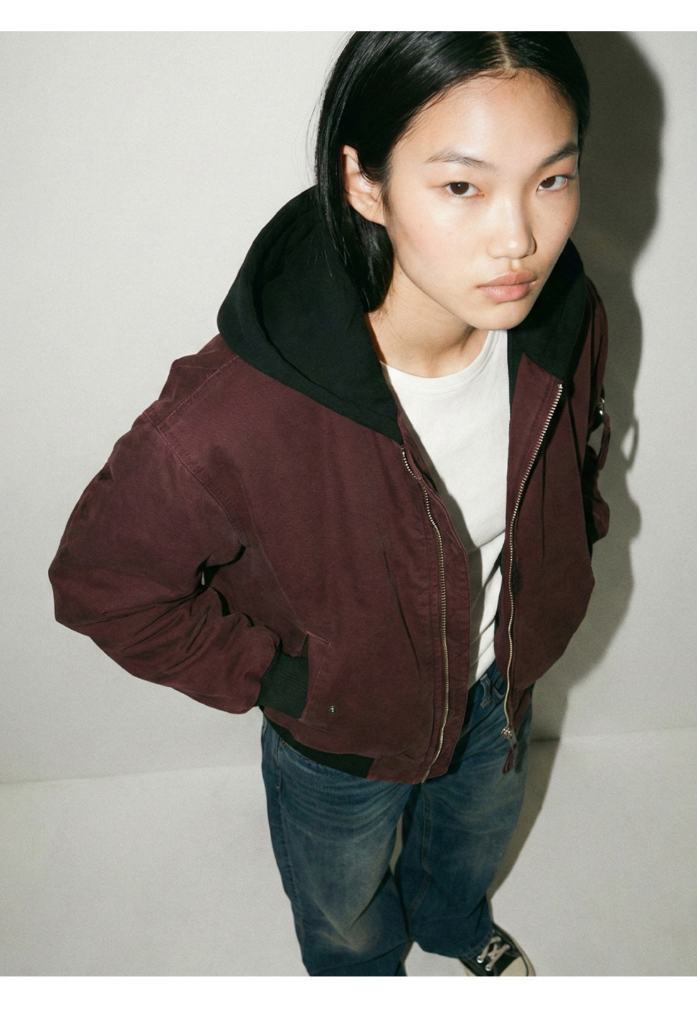 MADEEXTREME Retro Patchwork Hooded Thickened Jacket