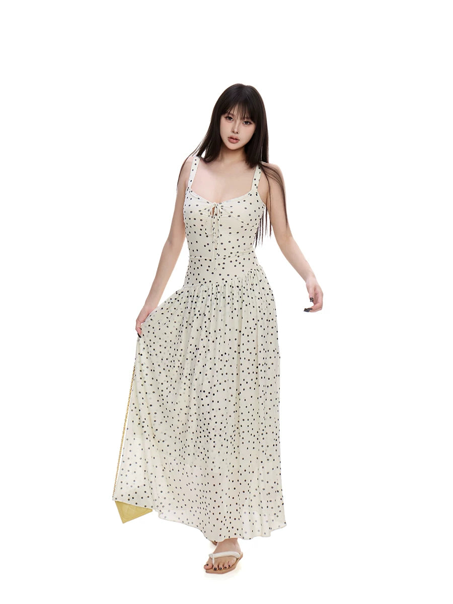 WITHMIN Waist Polka Dot Suspender Dress