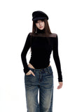 WITHMIN Semi-turtleneck Hollow Slim Bottom Long Sleeve