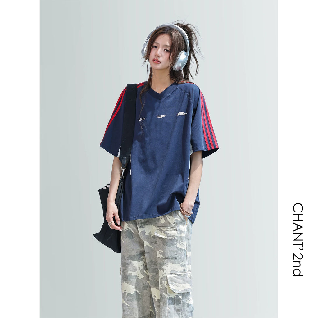 CHANT2nd Splicing V-neck Casual Tee