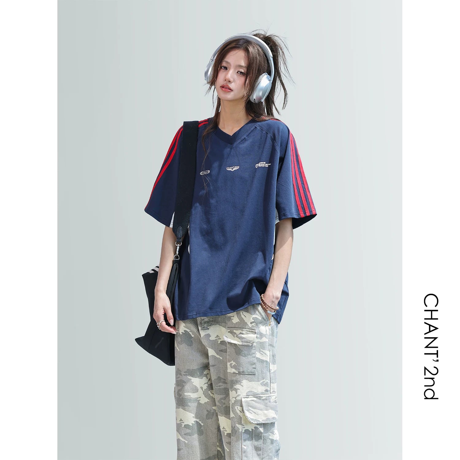 CHANT2nd Splicing V-neck Casual Tee