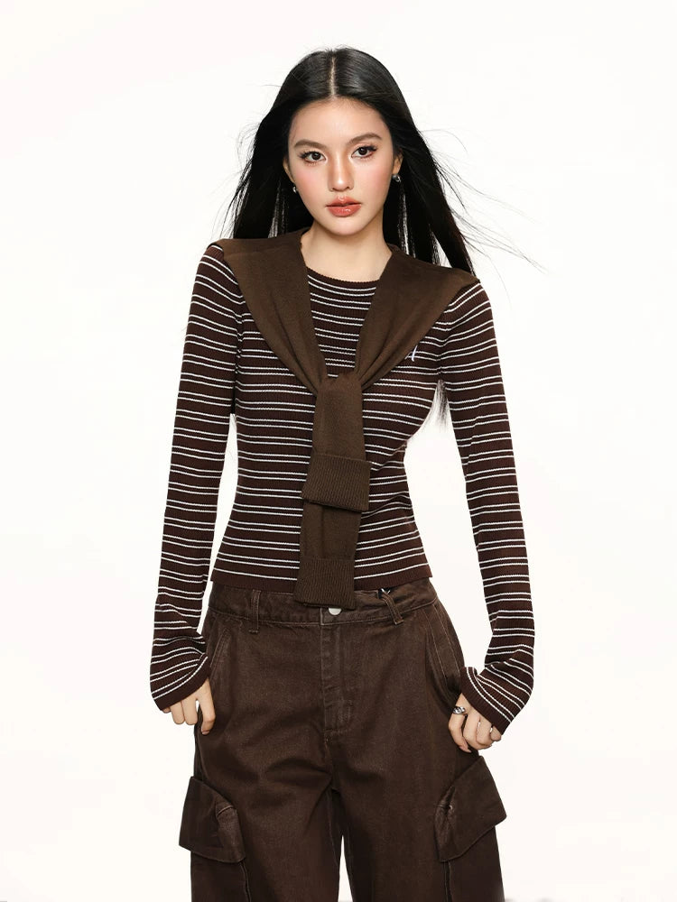 Cherry Melody Striped Contrasting Color Versatile Long Sleeve