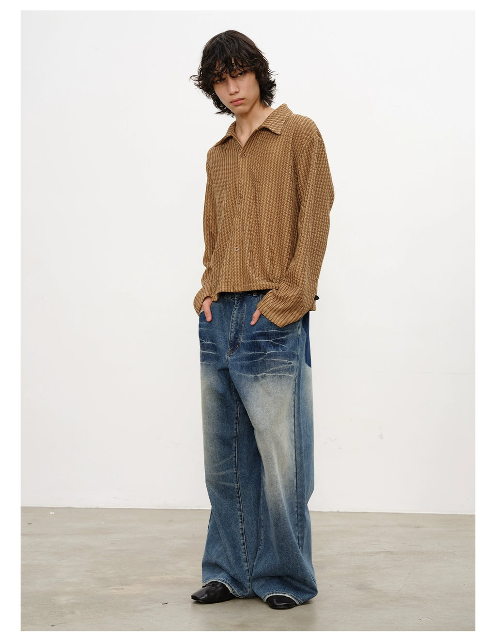 JCAESAR Water Ripple Straight Tube Slightly Wide Jeans