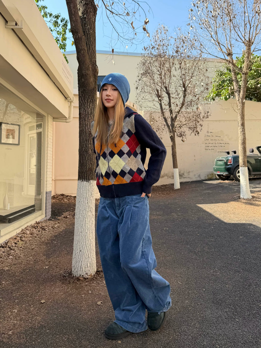 CCYE Vintage Rhombus Hooded Sweater Knitted Cardigan Jacket