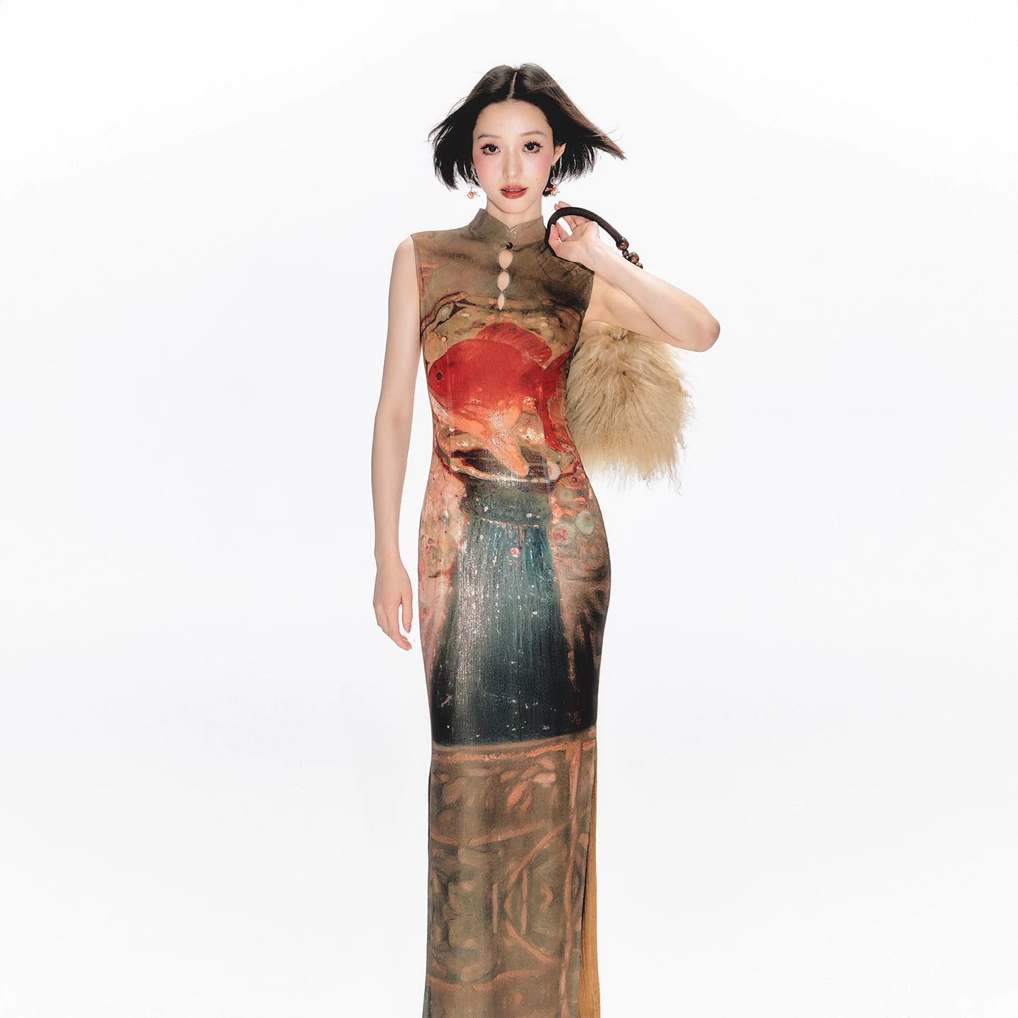 YEDM Cheongsam Skirt Printed Dress
