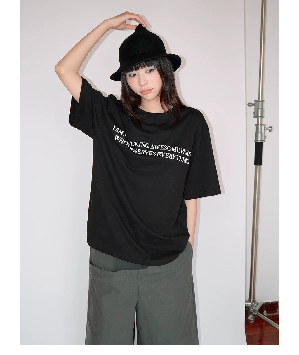 FUNKYFUN Slogan Printing Skin-friendly Loose Tee