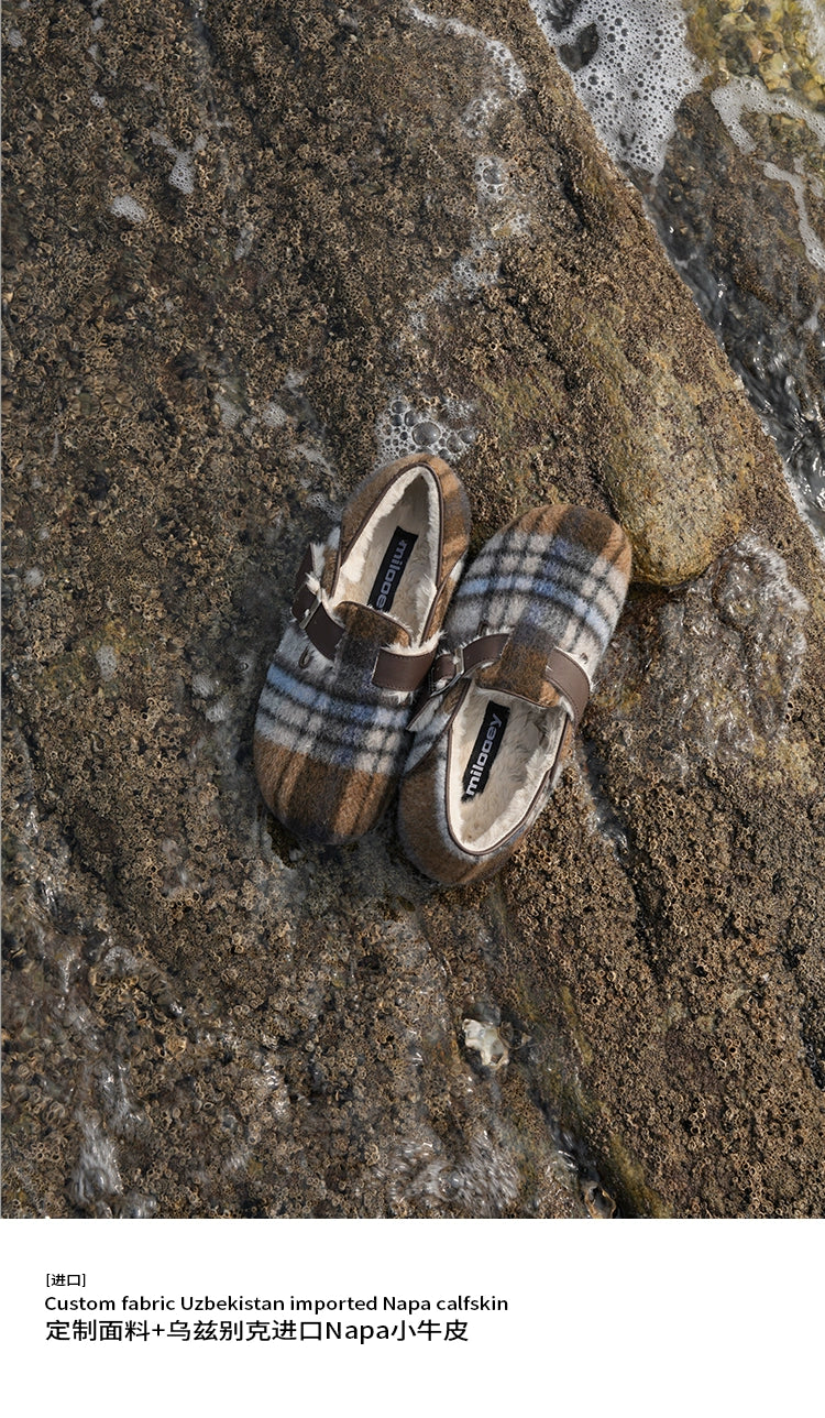 Milooey Retro Flat Leather Plush Shoes