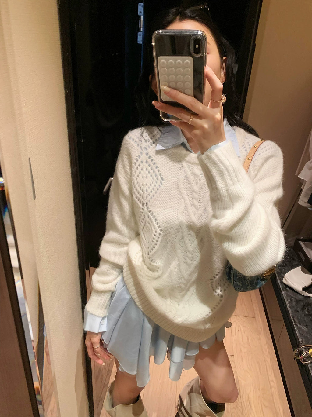 YOUNG KYLIN Hollow Lazy Rhombus Twist Sweater