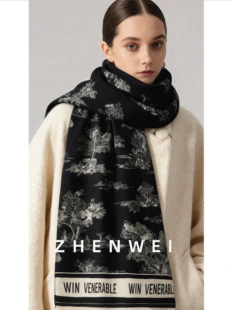 ZHENWEI Ink Painting Double-sided Scarf