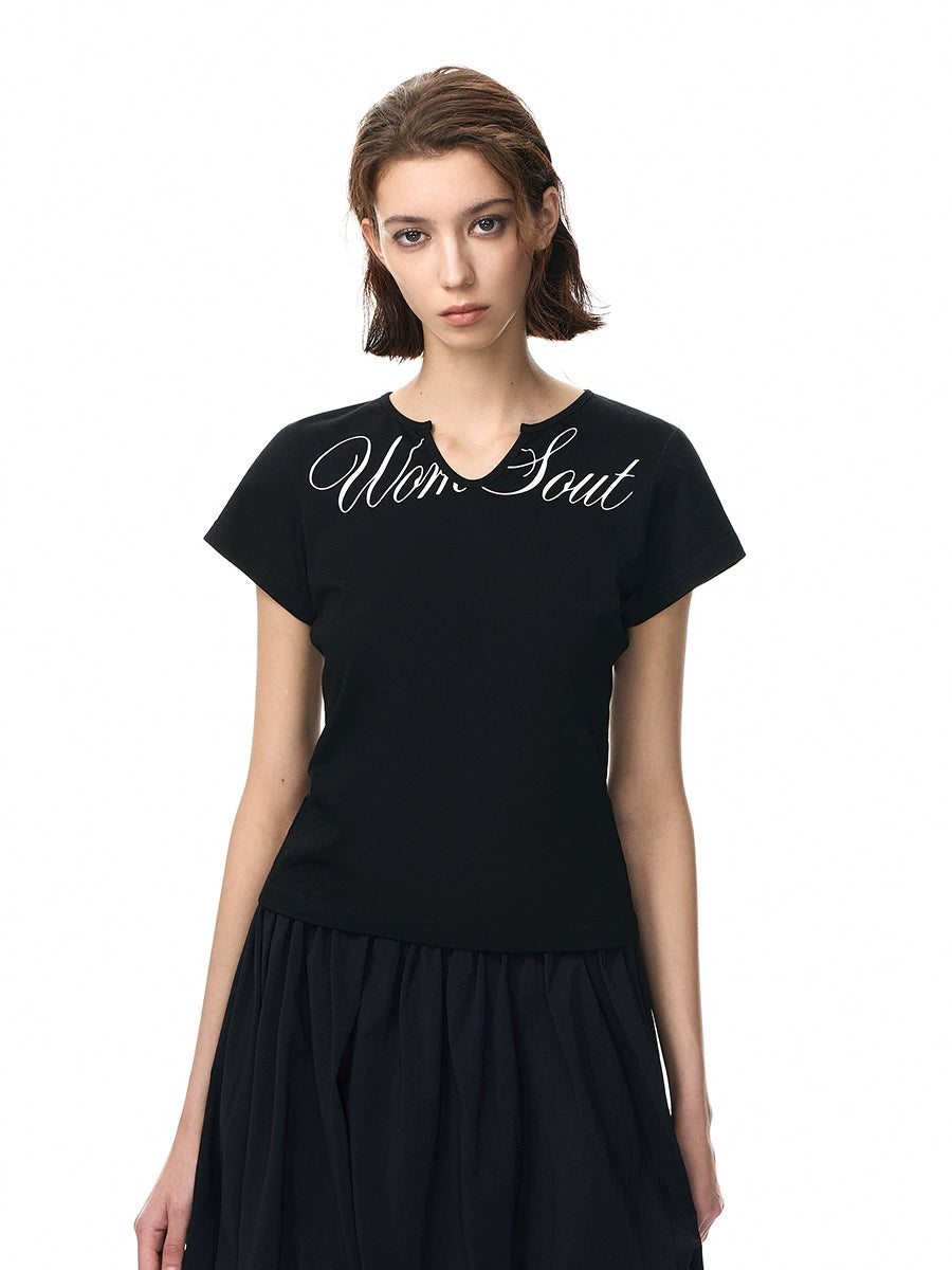 NICEBAD Slim Fit V Collar Body Printed Tee