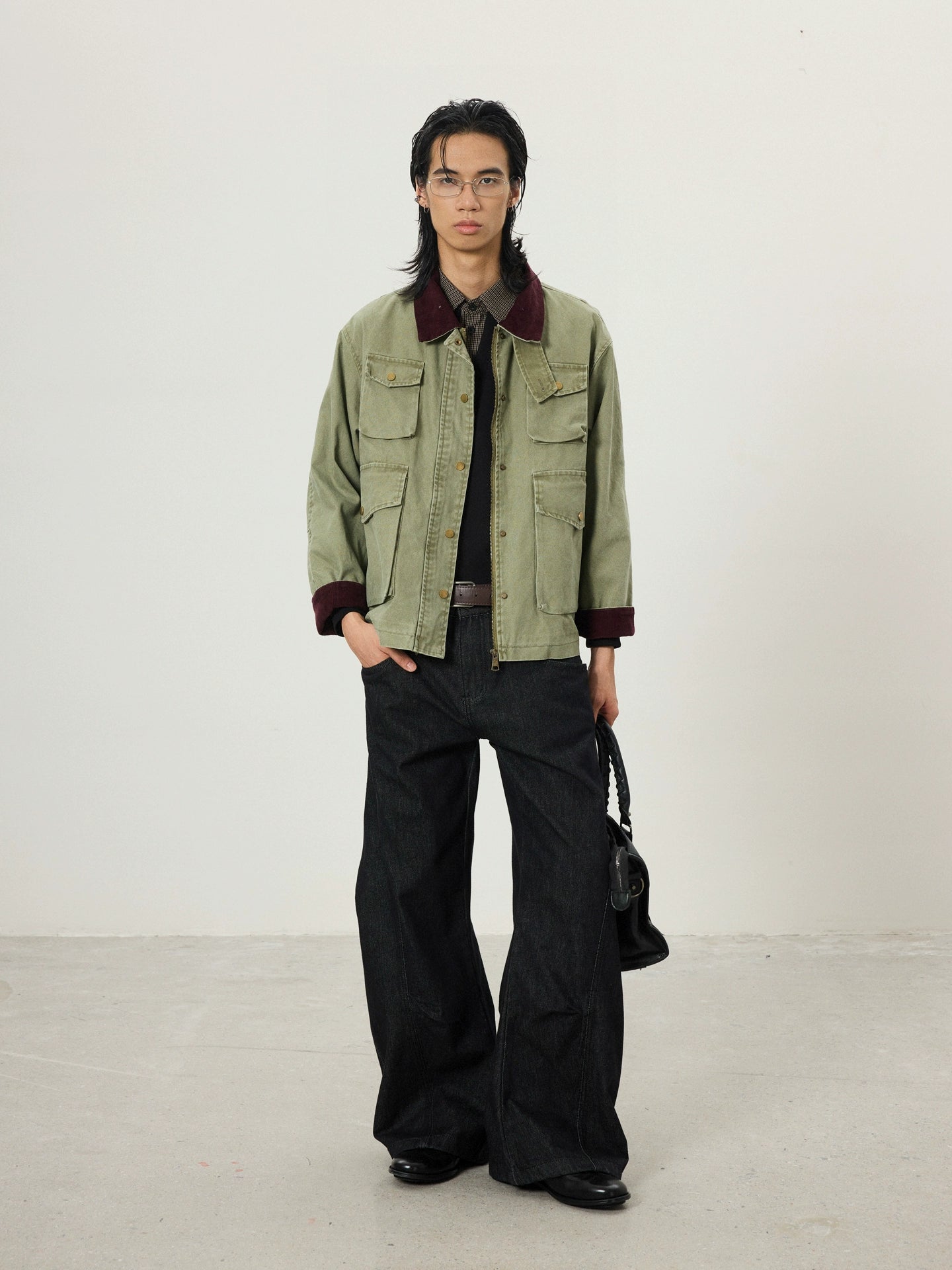 BTSG Vintage Contrasting Stitched Corduroy Collar Tooling Jacket