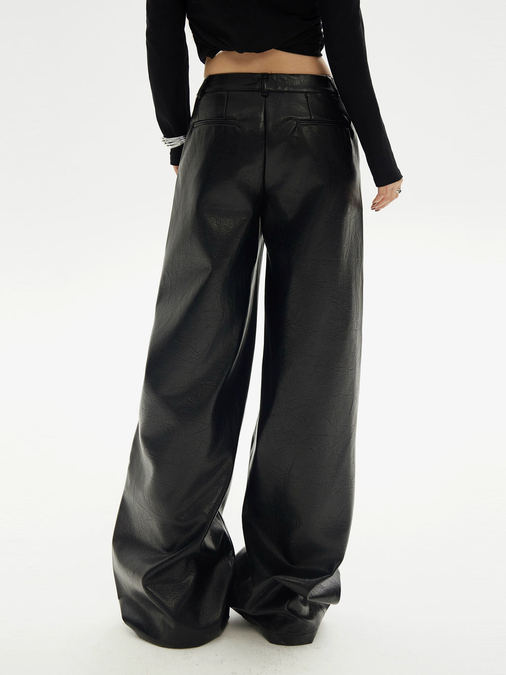 ZAVK High Waist Loose and Thin Straight Leather Pants