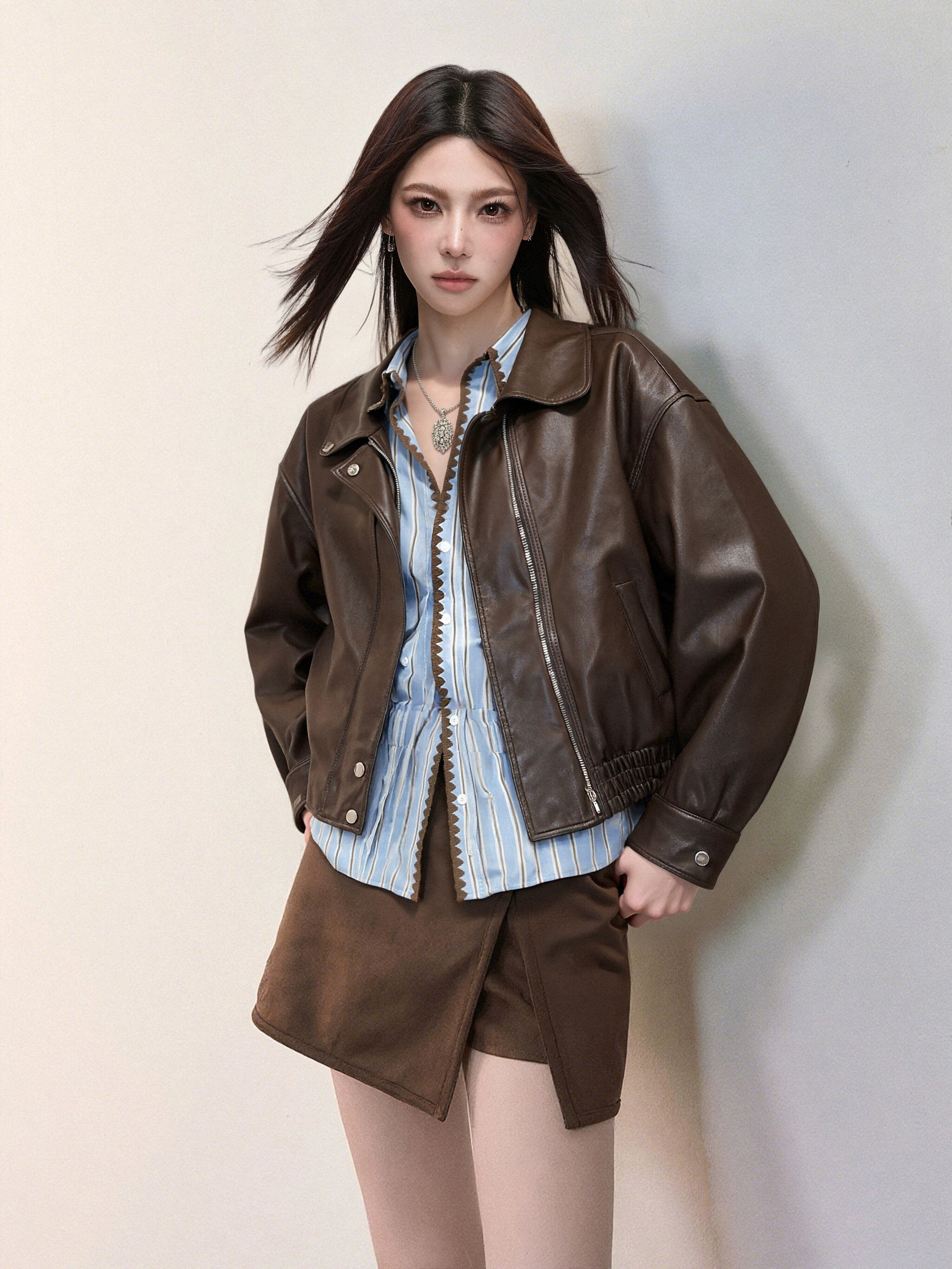 KDASE Retro Pu Leather Jacket Short Jacket