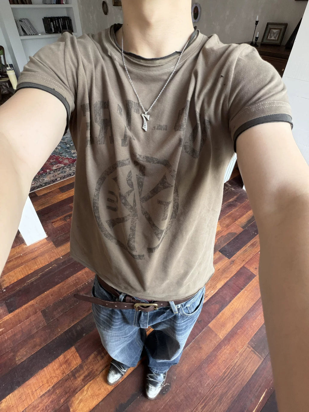 TREClub Retro Double Collar Fake Two Pieces Do Old Tee
