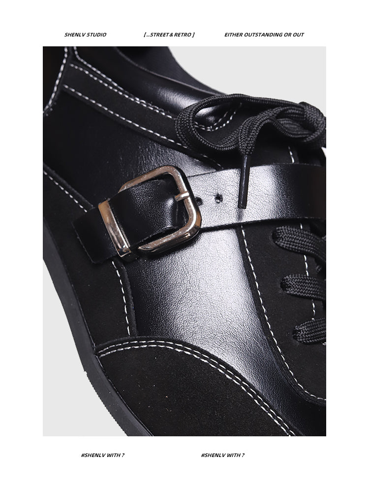 SHENLV STUDIO Retro Casual Shoes Thin Sole Square Head Small Leather Shoes