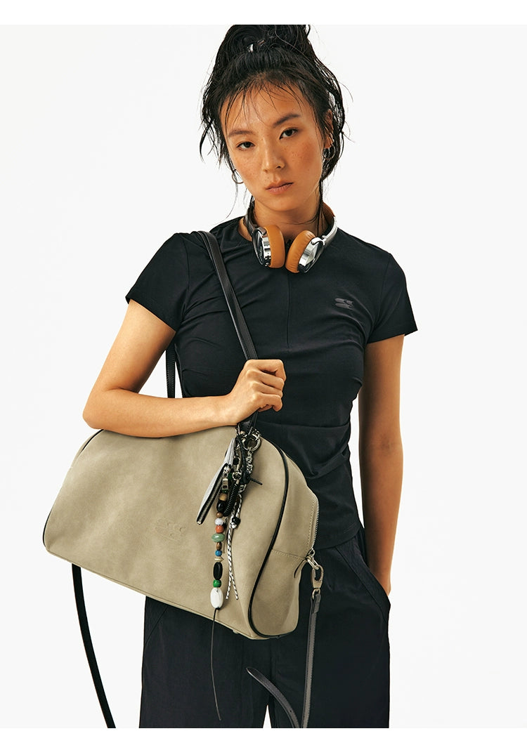 CryingCenter Fleece Contrasting Color Splicing Capacity Shoulder Bag