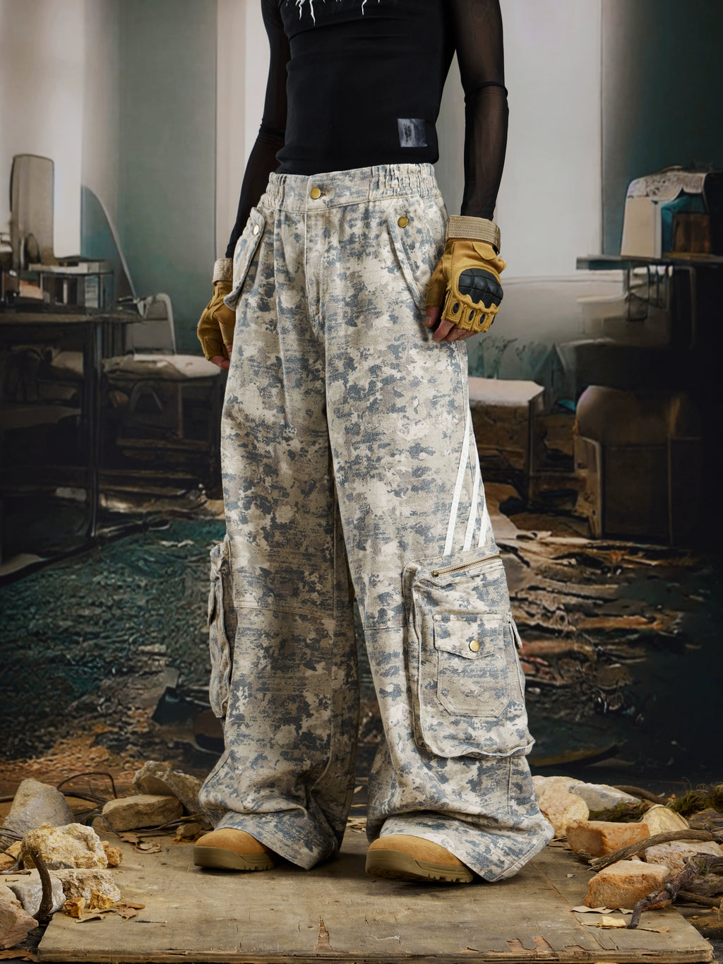NOMANIAI Loose Straight Multi-pocket Light Camouflage Overalls