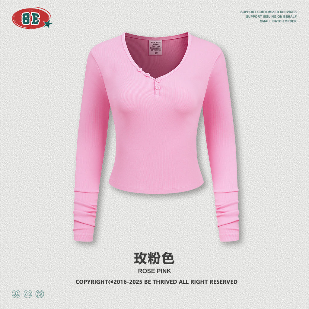 BE V-Neck Button Long Sleeve Knitted Sweater