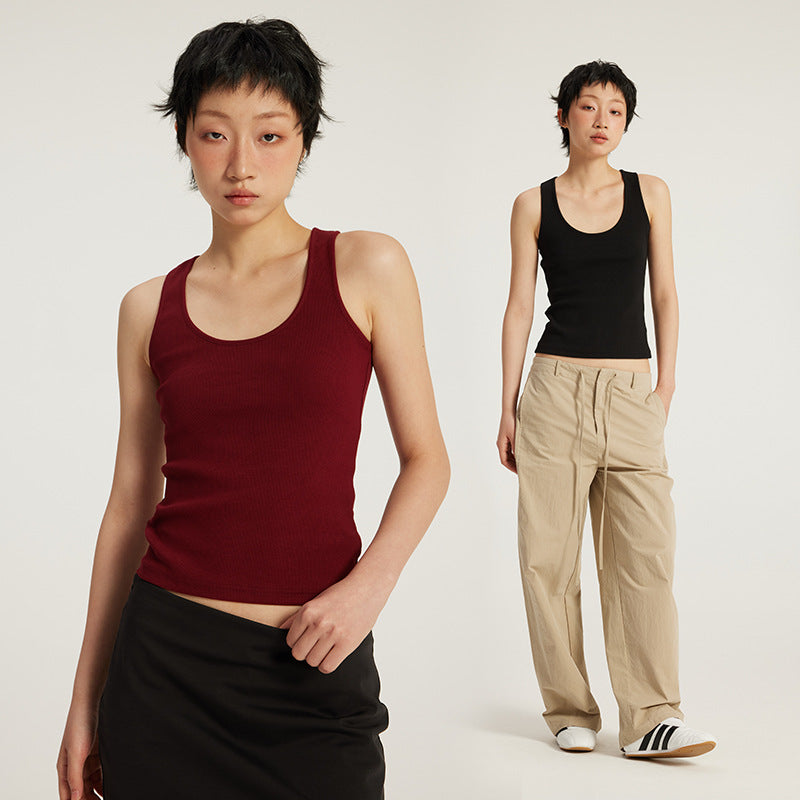 Inflation High Elastic Threaded U-Neck Suspender Bottom Shirt