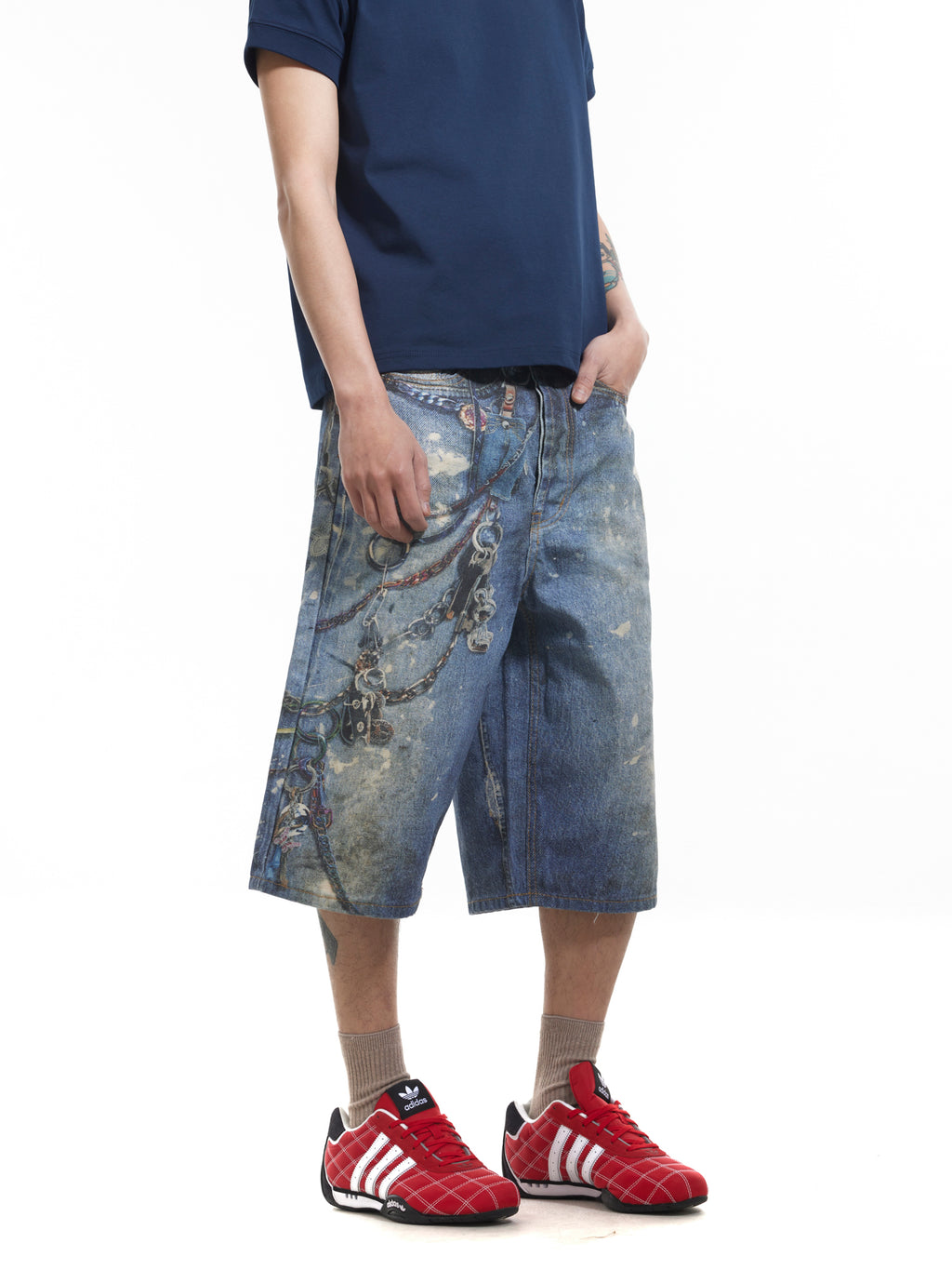 BTSG washed 3D printing denim shorts