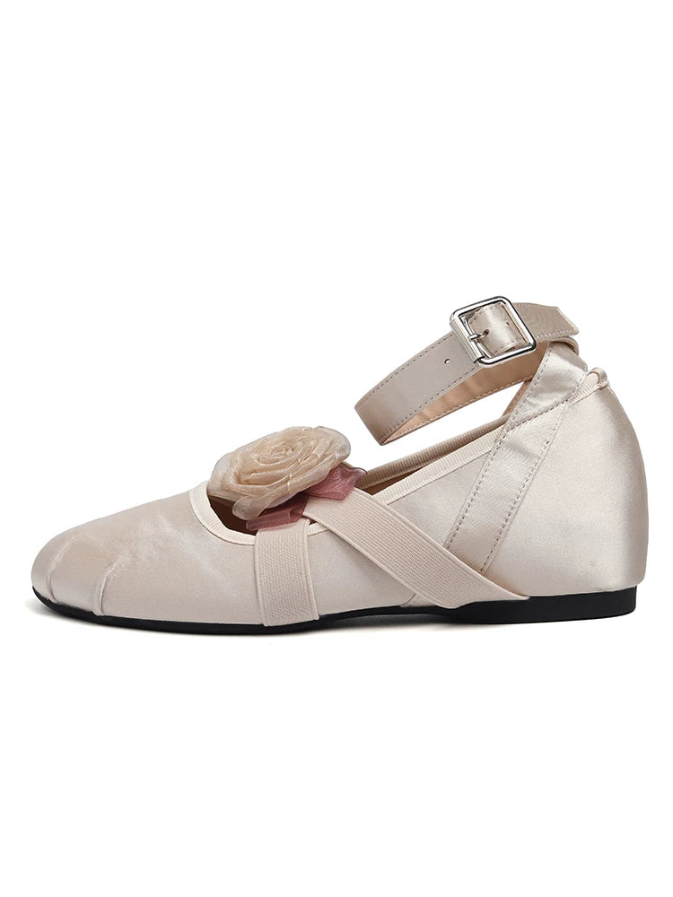 CHRNDXEE Flower Cross Strap Inner Heightening Flat Shoes