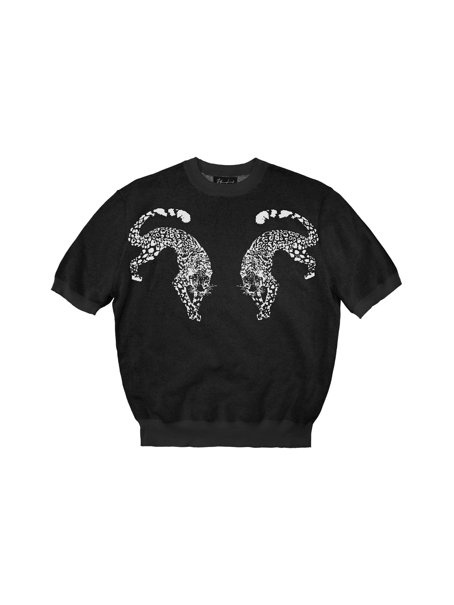 WANNA LAB Double Leopard Jacquard Pattern Knitted Tee