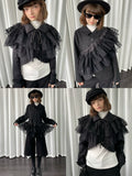 Loosesmell Multilayer Mesh Lace-Up Shawl Cape