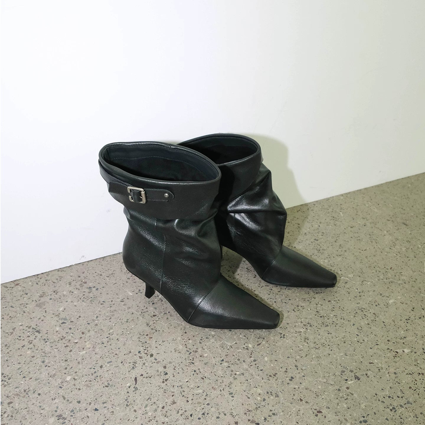 Maltelle Cowhide Pointed Pleated Stiletto Boots