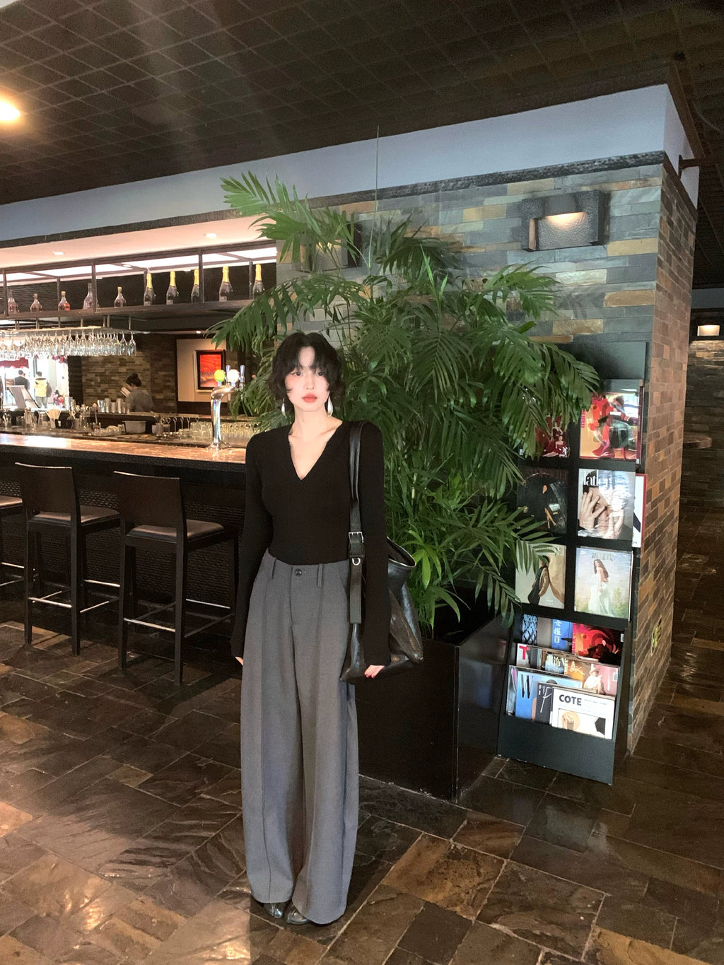 KELIFAN Retro High-waisted Slim Velvet Casual Trousers