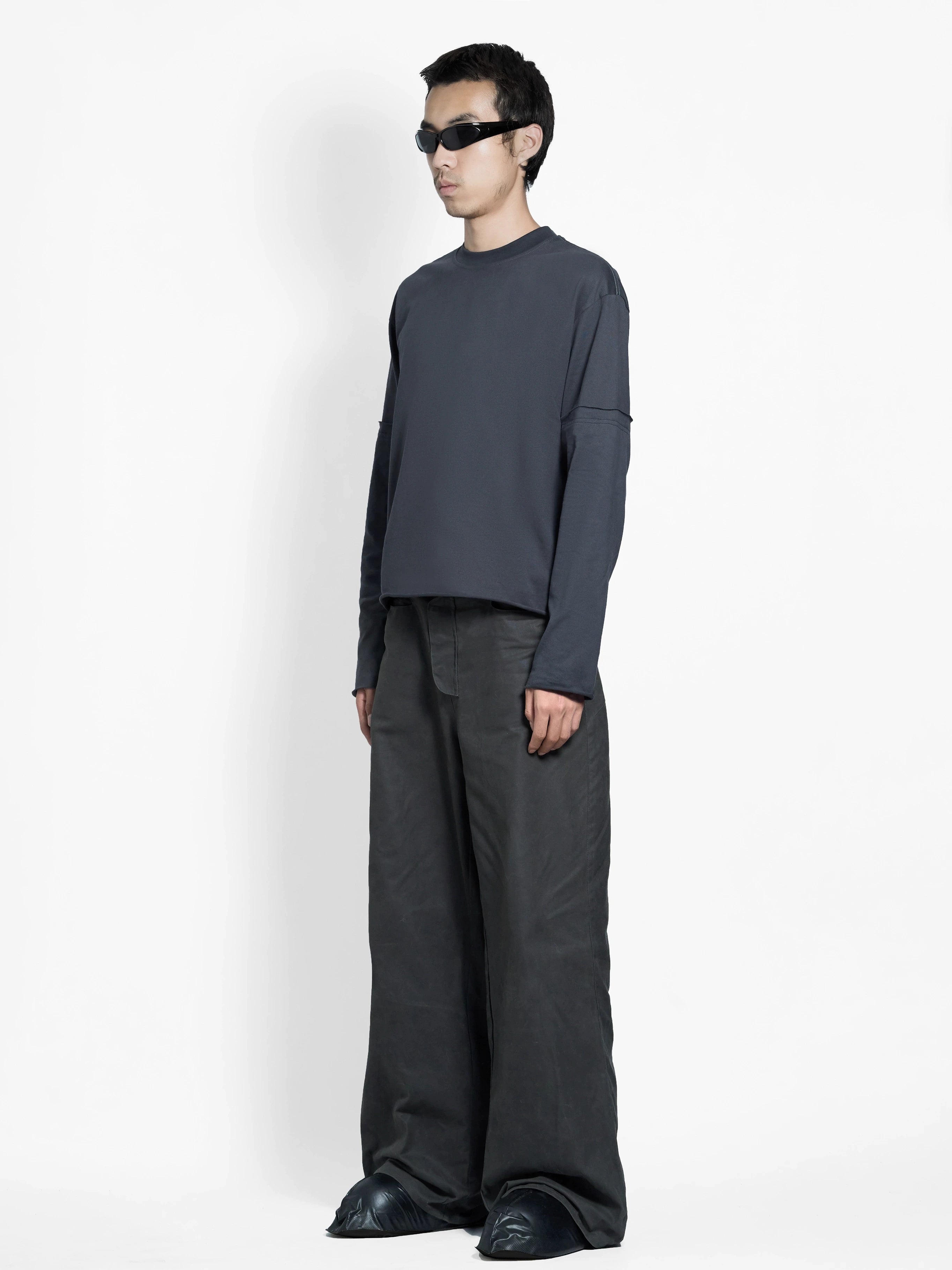 ETHEREAL PRODUCTION Short and Wide Loose Mouth Tailoring Crimping Bottom Splicing Long Sleeve