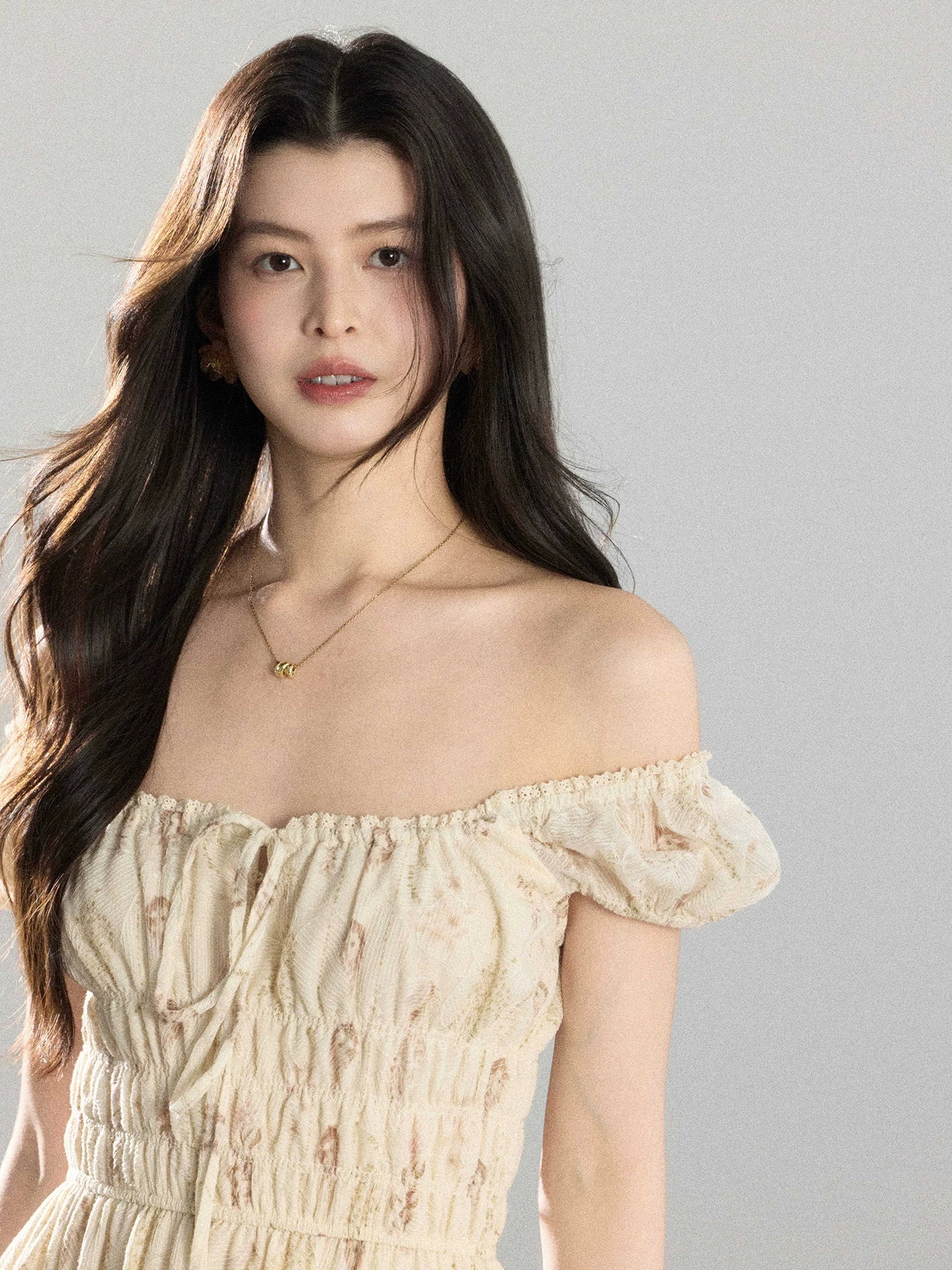 TYANG Retro Square Neck Drawstring Floral Dress
