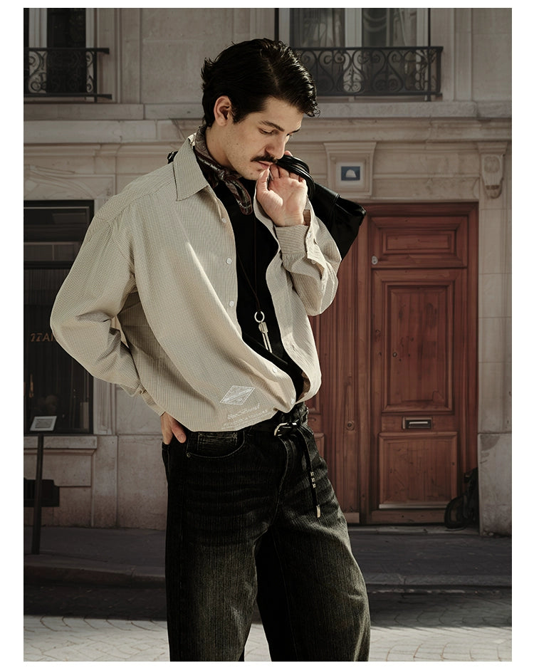 MADWITCH Light Luxury Alphabet Embroidered Plaid Shirt