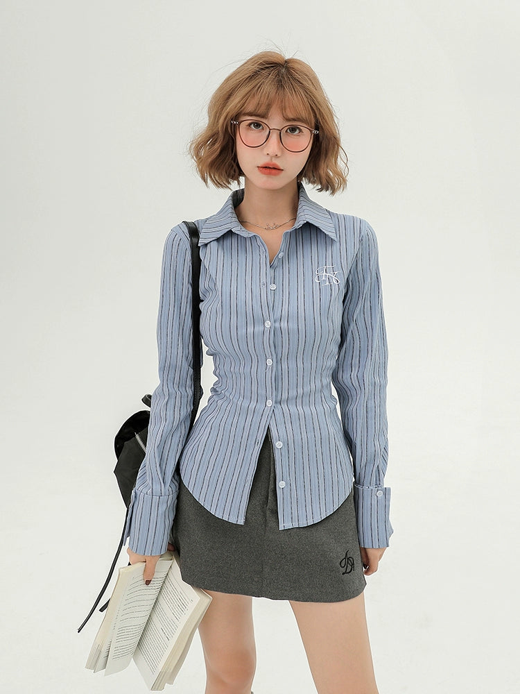 Girlyhalo College Striped Slim-Fit Shirt