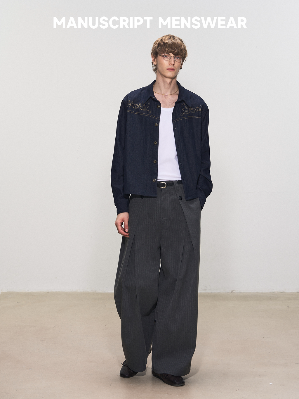 MANUSCRIPT Casual Loose Striped A-line Trousers