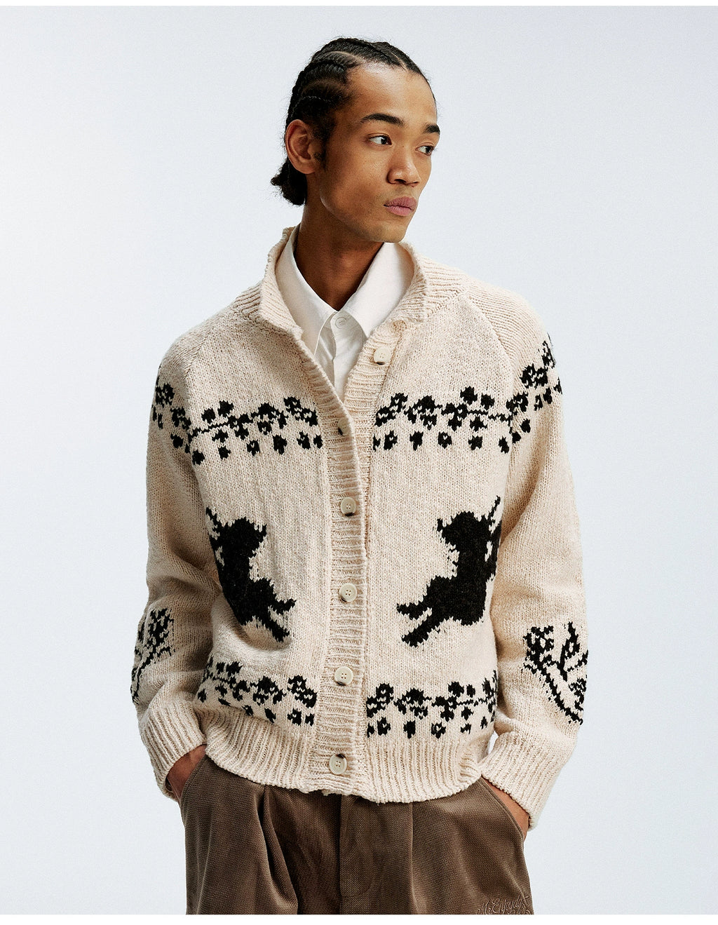 MEDM Casual Angel Pattern Embroidered Lapel Knitted Sweater