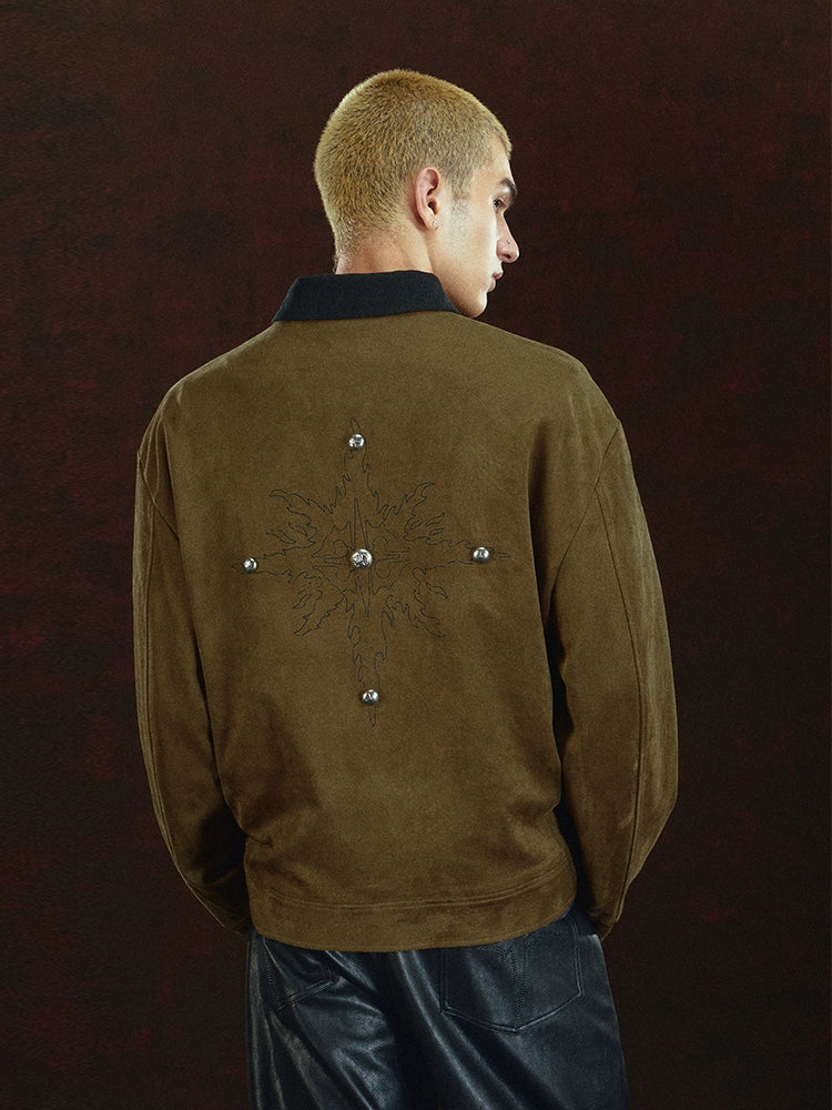 DICETINY Suede Print Vintage Lapel Casual Jacket