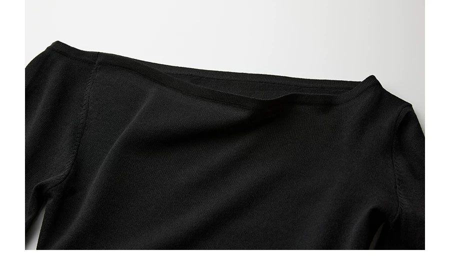 INDULG Slanted Shoulder Thin Knitted Long Sleeves