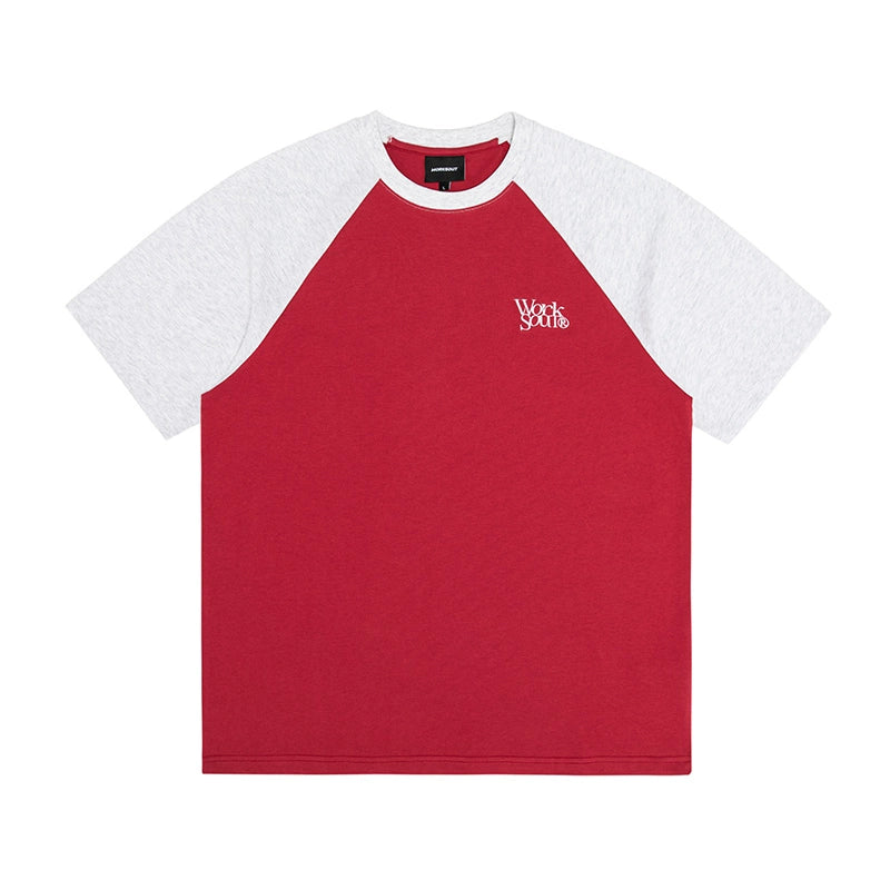 NICEBAD Contrasting Color Raglar Sleeve Embroidery Tee