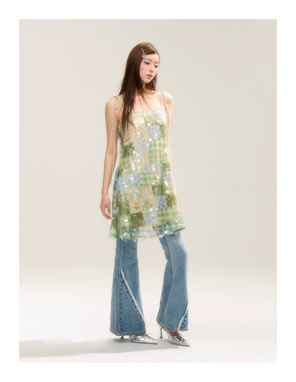 SASSY MOODY Sequined Suspender Temperament Lace Vacation A-word Dress