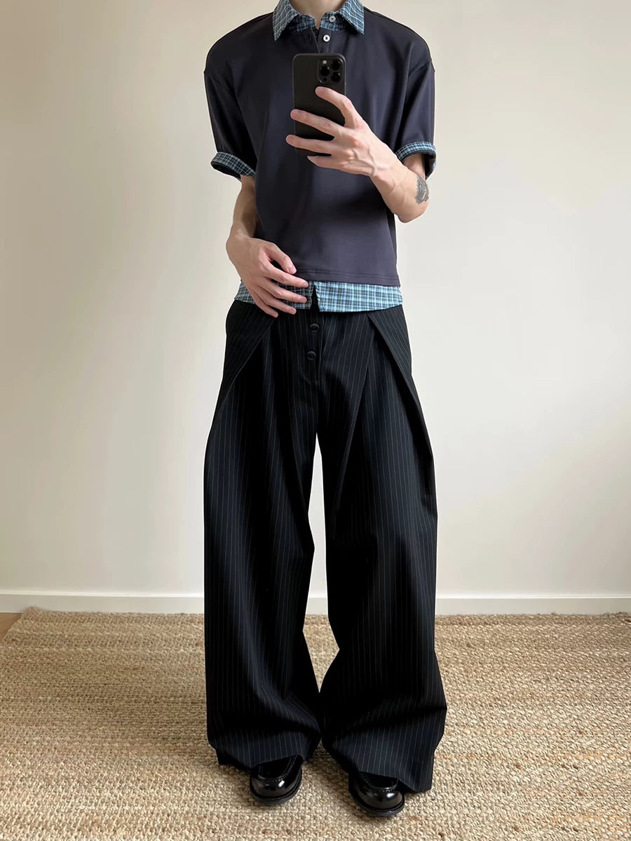 TWOMOONS Pleated Striped Trousers