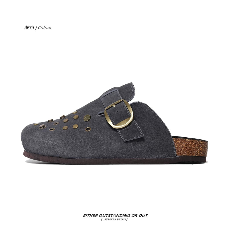 SHENLV STUDIO Metal Rivets One-pedal Outer Bag Head Slippers
