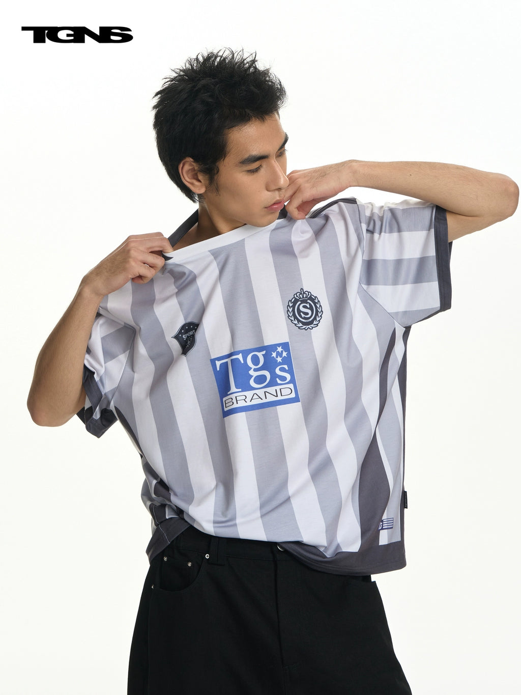 TGNS Vertical Striped Retro Sport Loose Tee