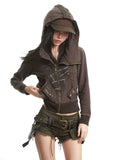 UNCMHISEX Vintage Niche Hooded Zip Jacket