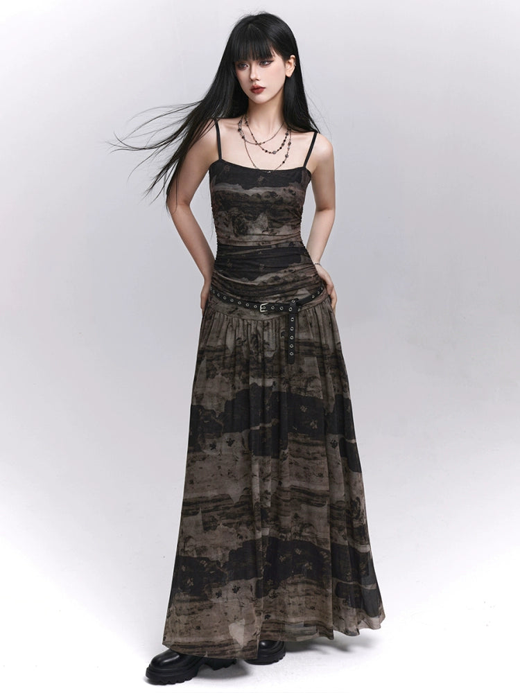 LADYGHOST Pinch Waist Suspender Dress