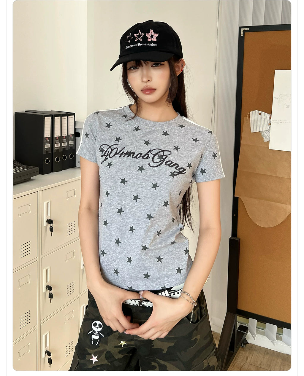 404MOB Chain Embroidery Full Print Striped Slim Tee